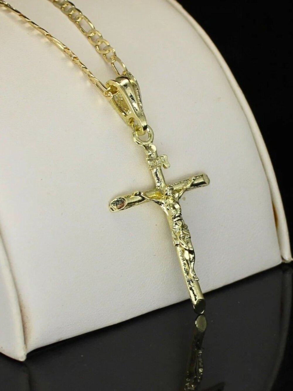 14K Plated Crucifix Pendant & 20” Figaro Chain